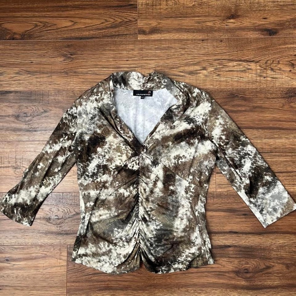 Y2K Abstract Ruched Twist Front Top Earth Tones Women Medium‎ Artsy Going Out